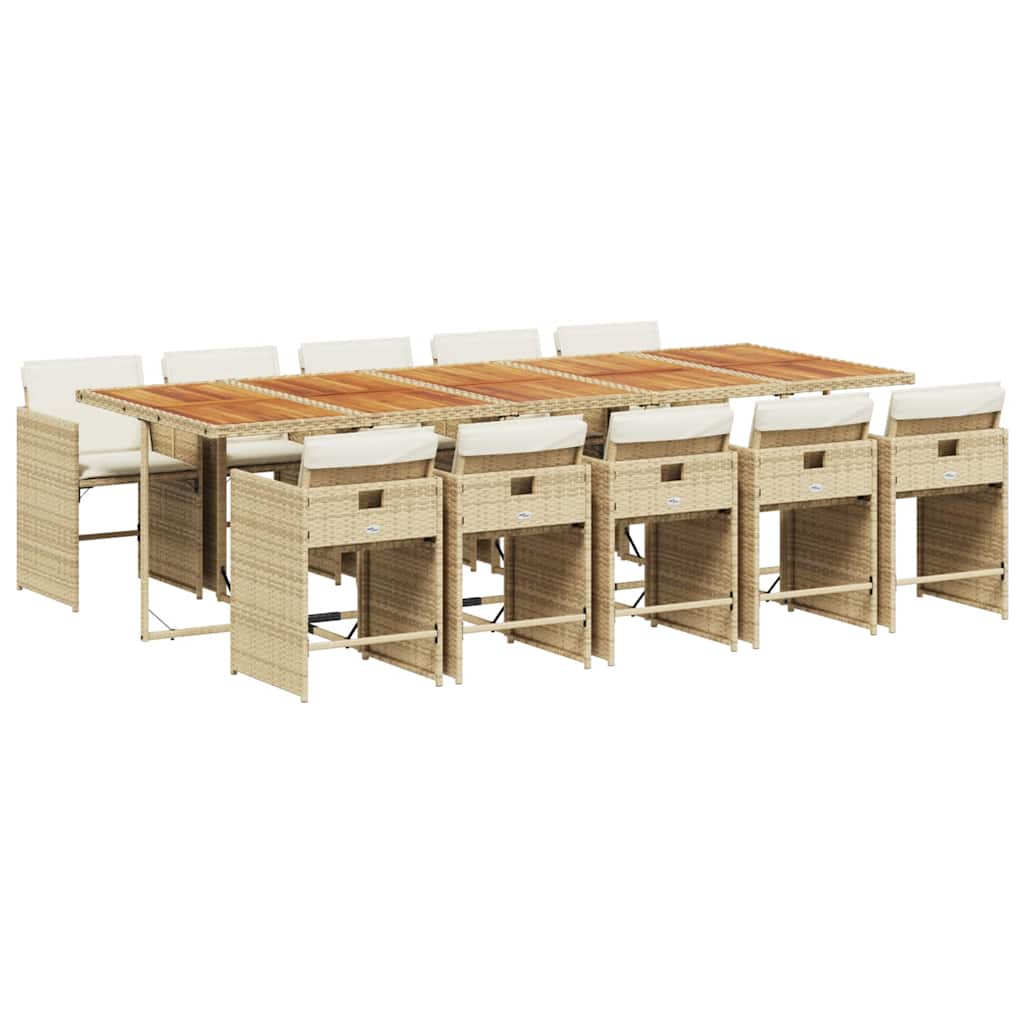 Set da Pranzo da Giardino 11 pz con Cuscini Beige in Polyrattan | homemem39