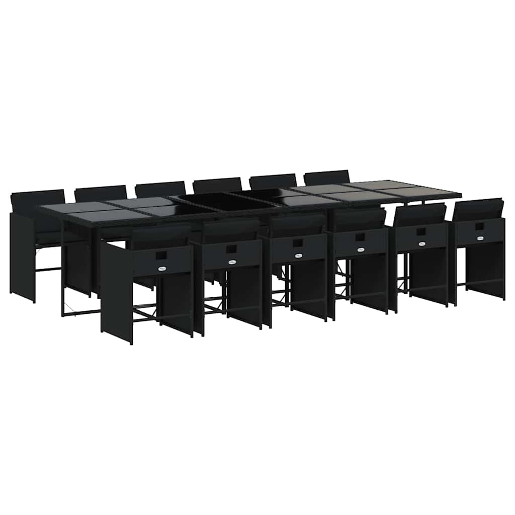 Set da Pranzo da Giardino 13pz con Cuscini Nero in Polyrattan | homemem39