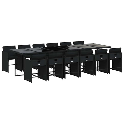 Set da Pranzo da Giardino 13pz con Cuscini Nero in Polyrattan | homemem39