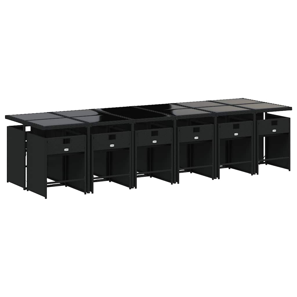 Set da Pranzo da Giardino 13pz con Cuscini Nero in Polyrattan | homemem39