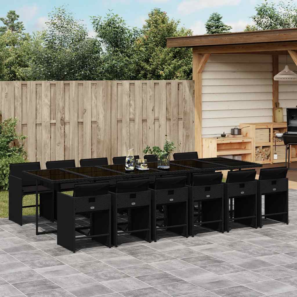 Set da Pranzo da Giardino 13pz con Cuscini Nero in Polyrattan | homemem39