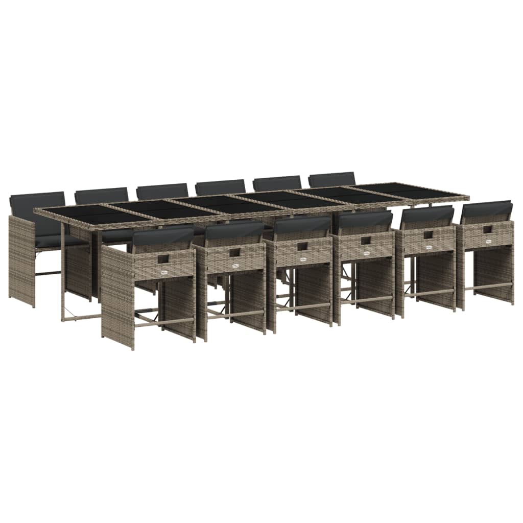 Set da Pranzo da Giardino 13pz con Cuscini Grigio in Polyrattan - homemem39