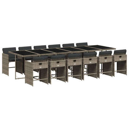 Set da Pranzo da Giardino 13pz con Cuscini Grigio in Polyrattan - homemem39