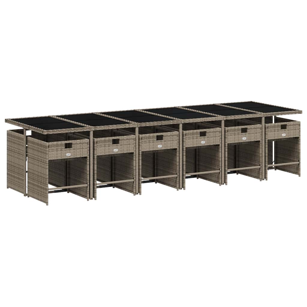 Set da Pranzo da Giardino 13pz con Cuscini Grigio in Polyrattan | homemem39
