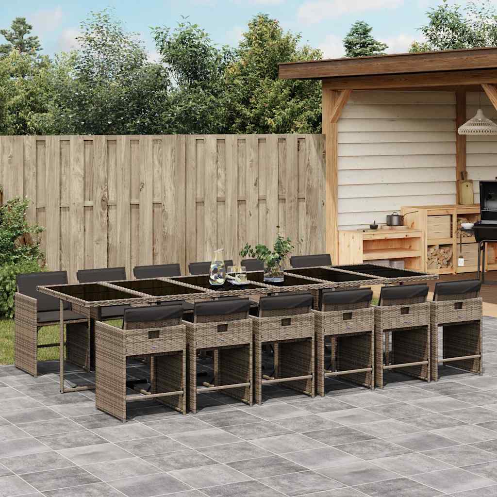 Set da Pranzo da Giardino 13pz con Cuscini Grigio in Polyrattan | homemem39