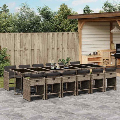 Set da Pranzo da Giardino 13pz con Cuscini Grigio in Polyrattan | homemem39