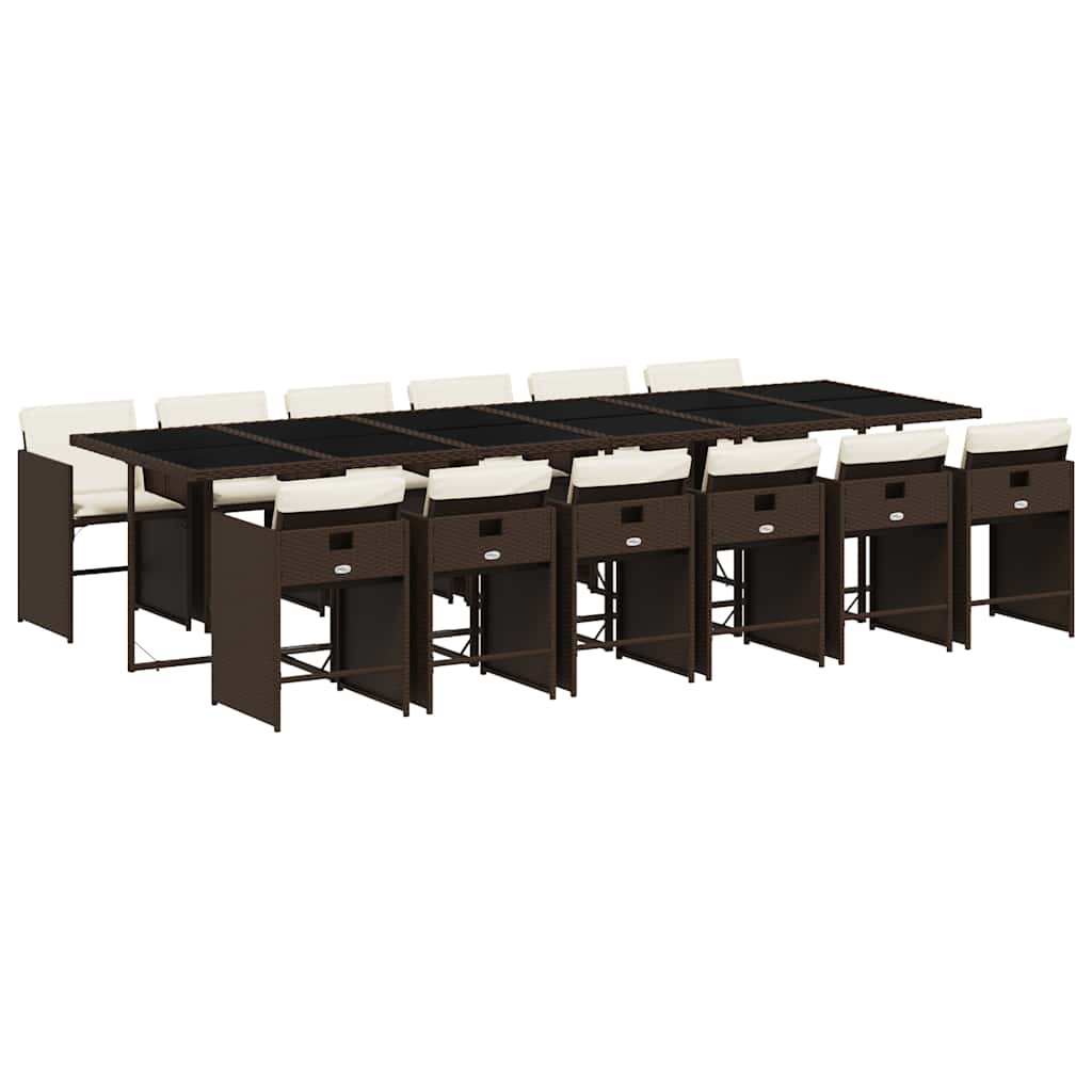 Set da Pranzo da Giardino 13pz con Cuscini Marrone Polyrattan | homemem39