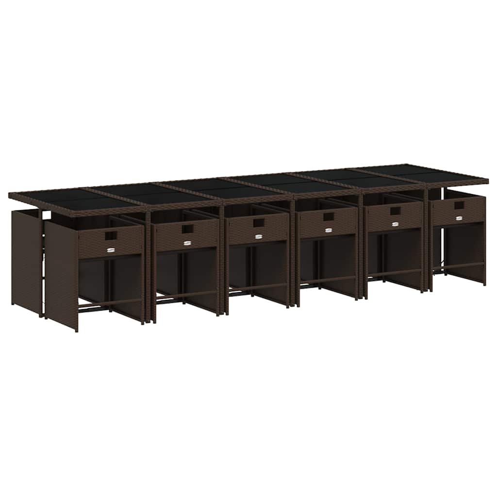 Set da Pranzo da Giardino 13pz con Cuscini Marrone Polyrattan | homemem39