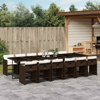 Set da Pranzo da Giardino 13pz con Cuscini Marrone Polyrattan | homemem39