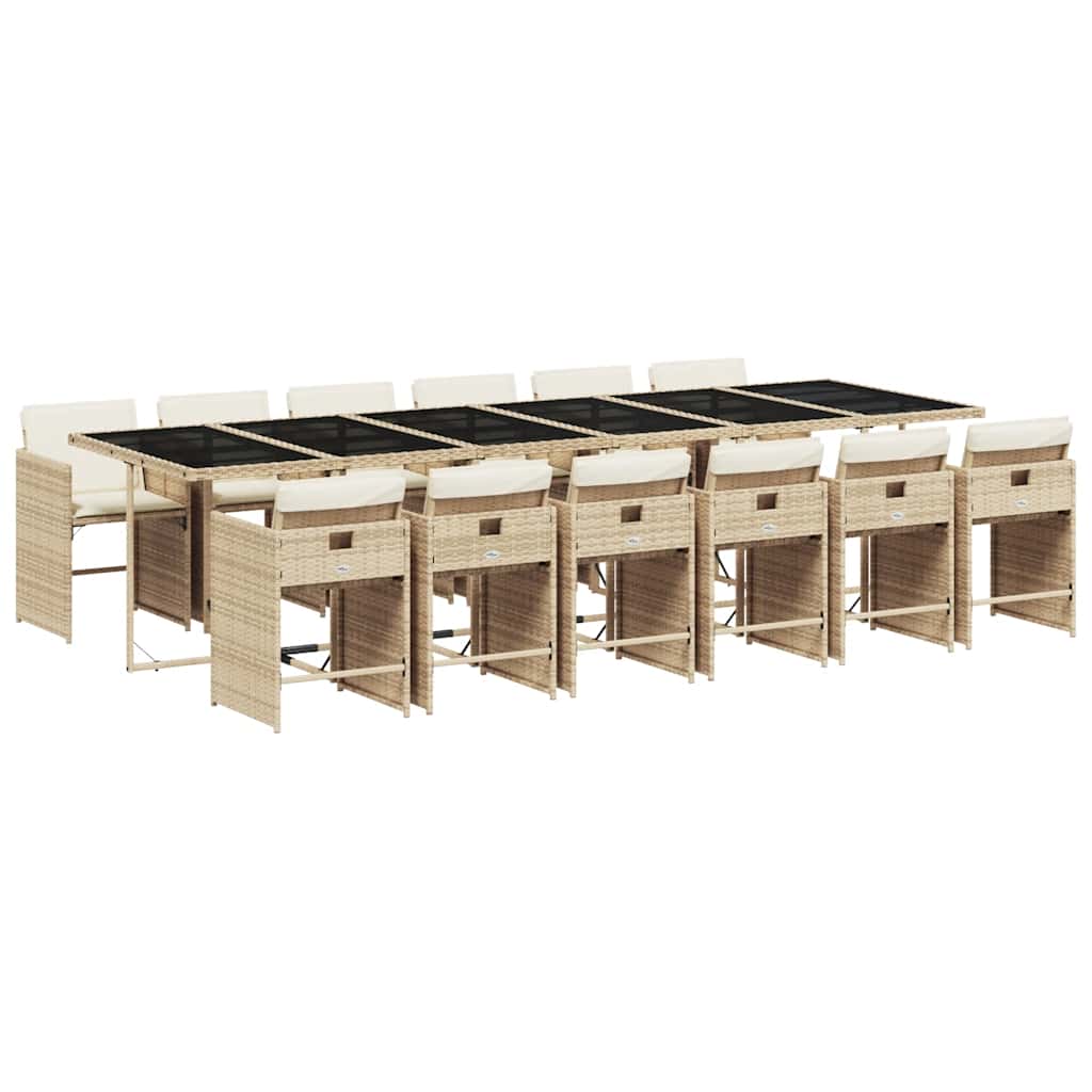 Set da Pranzo da Giardino 13 pz con Cuscini Beige in Polyrattan | homemem39