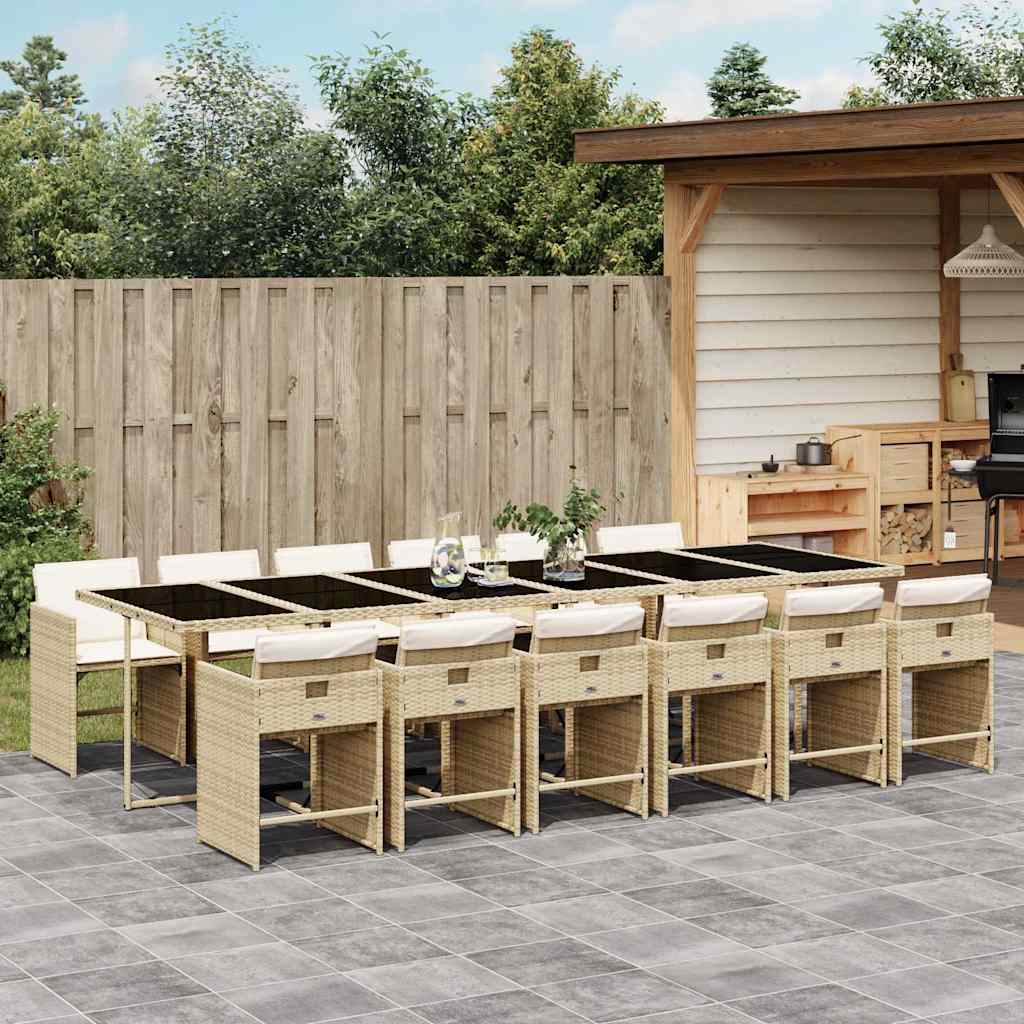 Set da Pranzo da Giardino 13 pz con Cuscini Beige in Polyrattan | homemem39