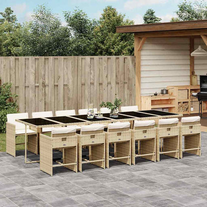 Set da Pranzo da Giardino 13 pz con Cuscini Beige in Polyrattan | homemem39