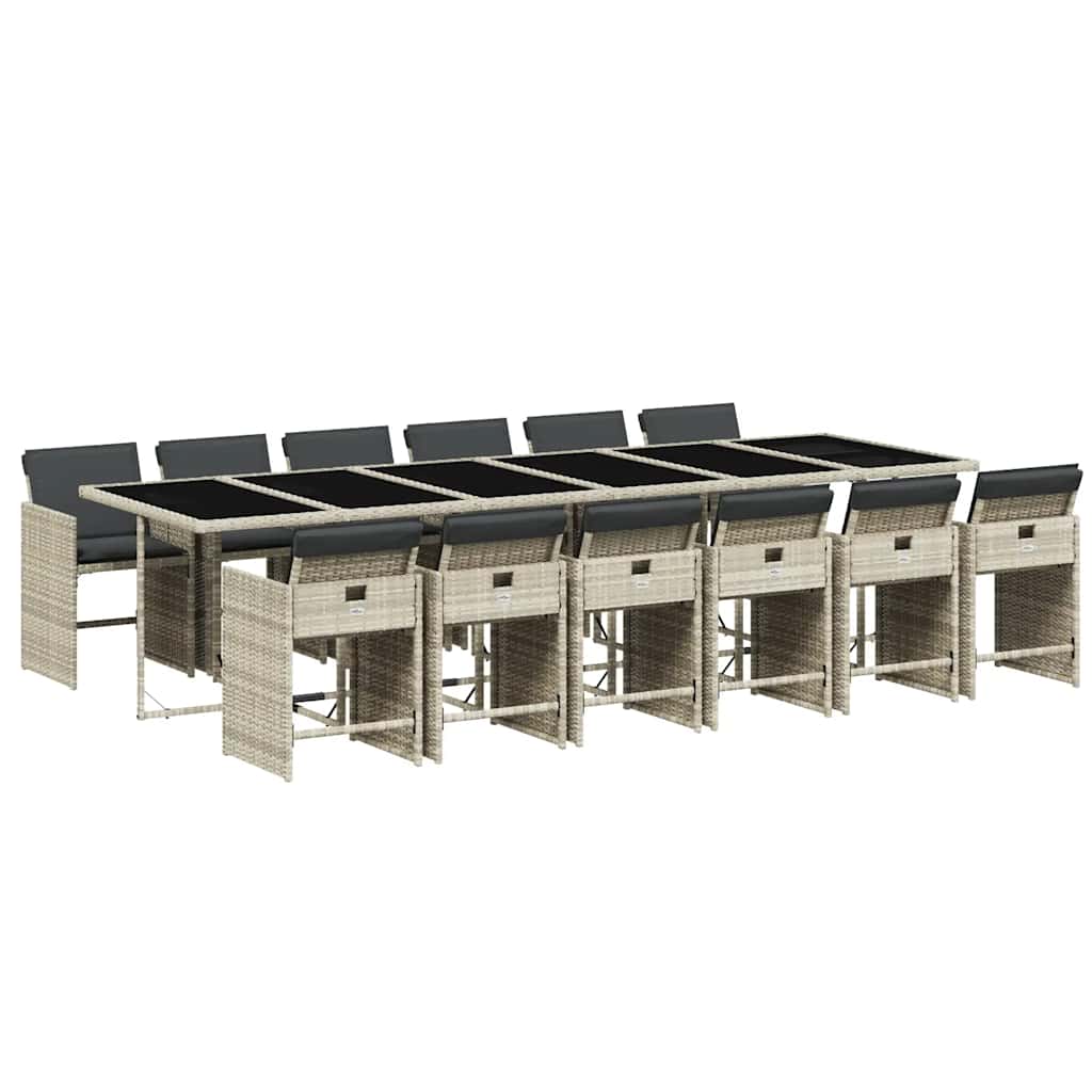 Set da Pranzo da Giardino 13pz con Cuscini Grigio in Polyrattan | homemem39