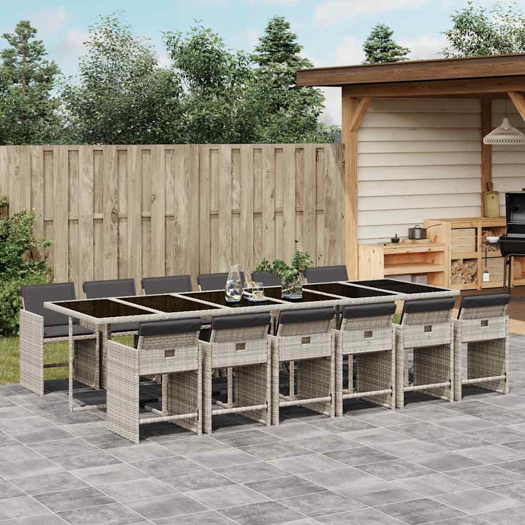 Set da Pranzo da Giardino 13pz con Cuscini Grigio in Polyrattan | homemem39