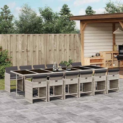 Set da Pranzo da Giardino 13pz con Cuscini Grigio in Polyrattan | homemem39