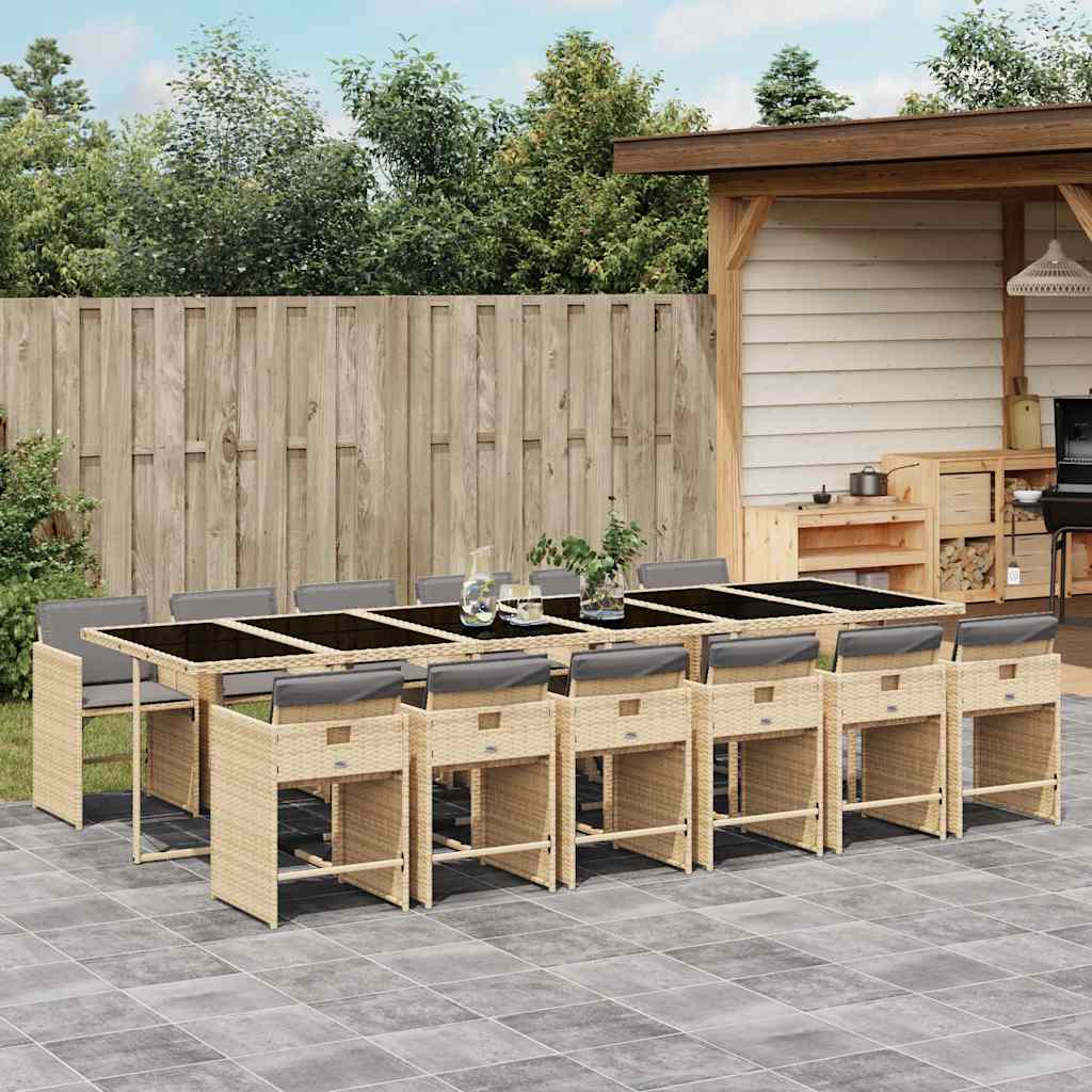 Set Pranzo da Giardino 13 pz con Cuscini Beige Misto Polyrattan | homemem39