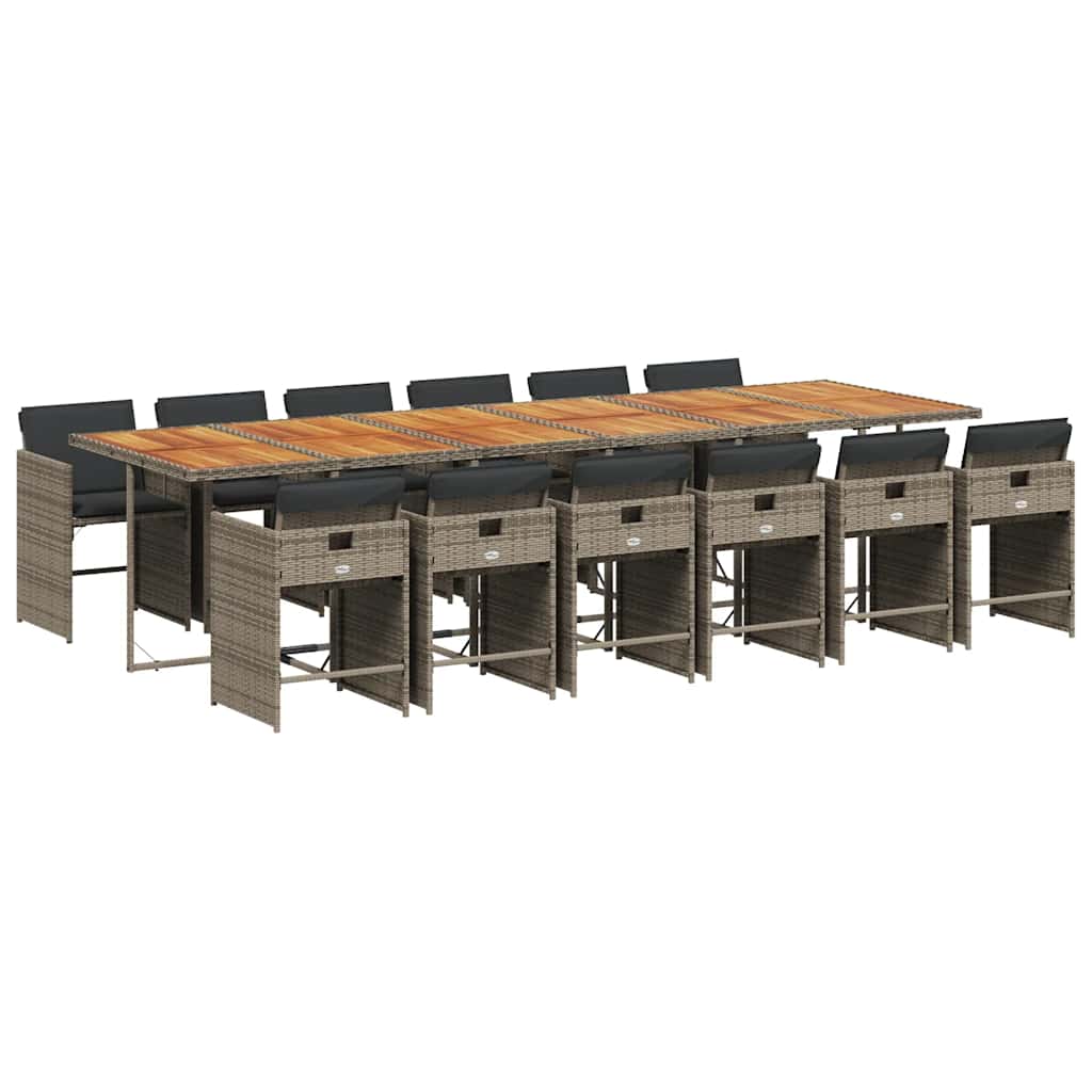 Set da Pranzo da Giardino 13pz con Cuscini Grigio in Polyrattan | homemem39