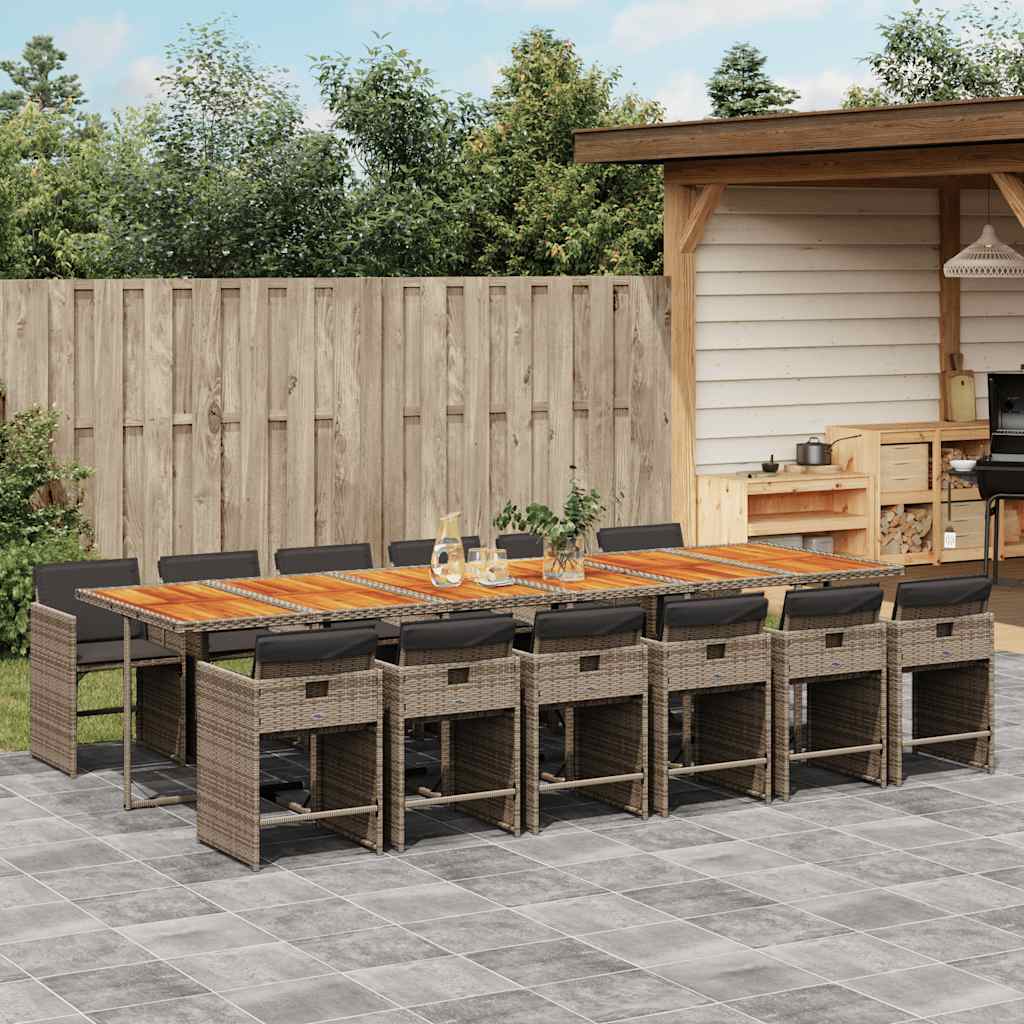 Set da Pranzo da Giardino 13pz con Cuscini Grigio in Polyrattan | homemem39