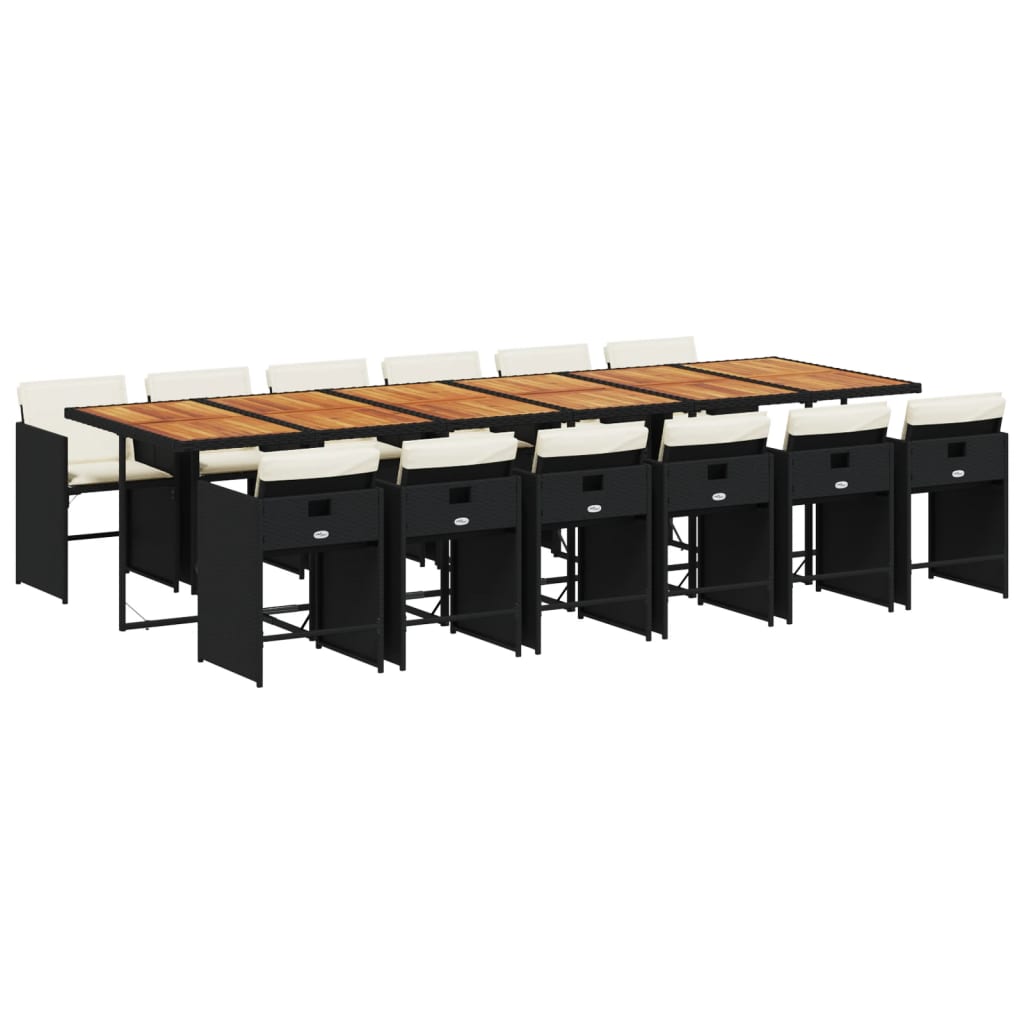 Set da Pranzo da Giardino 13pz con Cuscini Nero in Polyrattan | homemem39