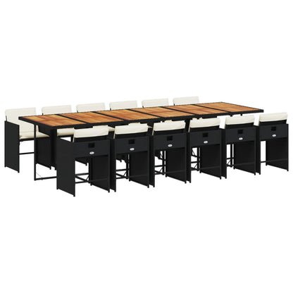 Set da Pranzo da Giardino 13pz con Cuscini Nero in Polyrattan | homemem39