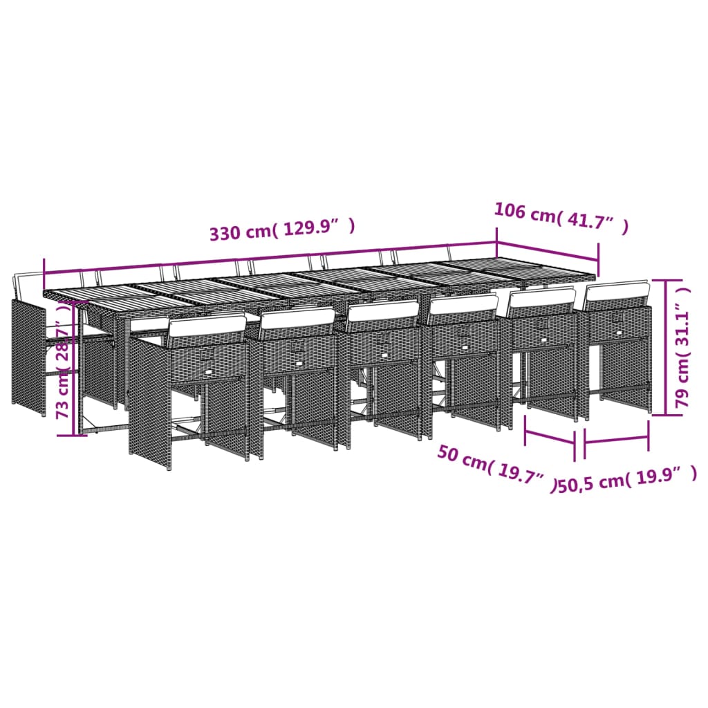 Set da Pranzo da Giardino 13pz con Cuscini Nero in Polyrattan | homemem39