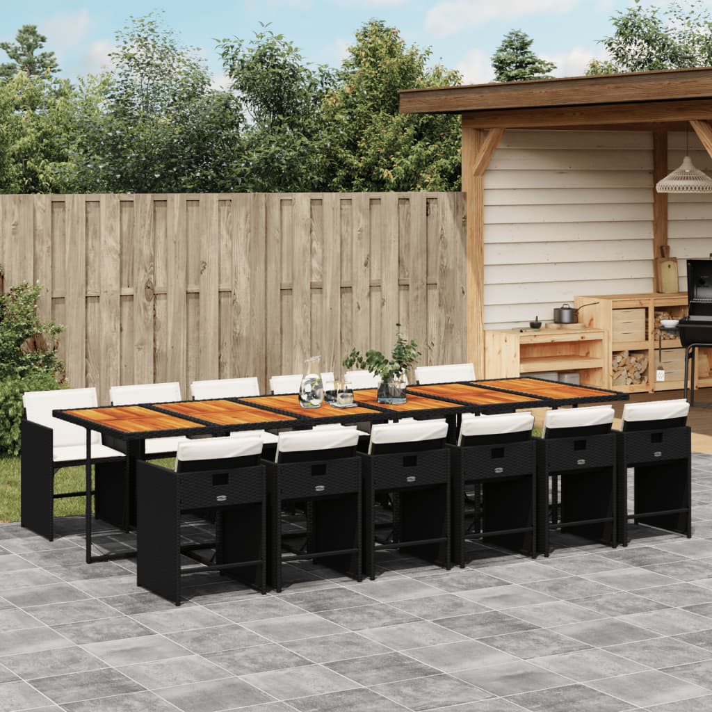 Set da Pranzo da Giardino 13pz con Cuscini Nero in Polyrattan | homemem39