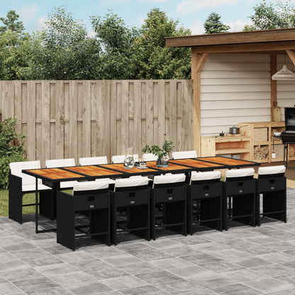 Set da Pranzo da Giardino 13pz con Cuscini Nero in Polyrattan | homemem39