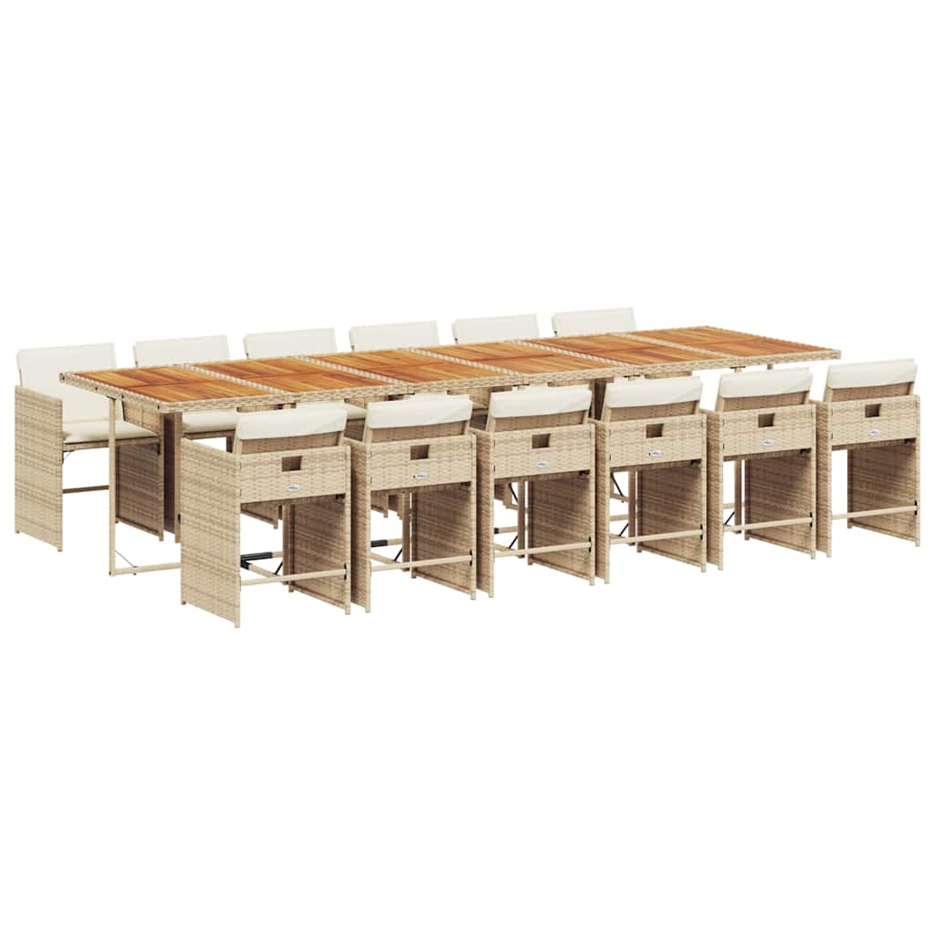 Set da Pranzo da Giardino 13 pz con Cuscini Beige in Polyrattan | homemem39