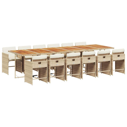 Set da Pranzo da Giardino 13 pz con Cuscini Beige in Polyrattan | homemem39
