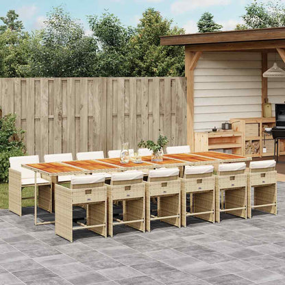 Set da Pranzo da Giardino 13 pz con Cuscini Beige in Polyrattan | homemem39