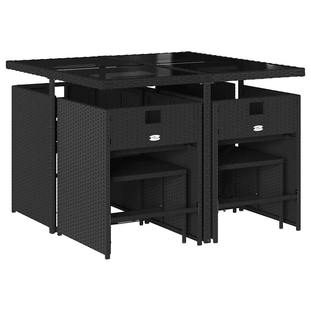 Set da Pranzo da Giardino 9 pz con Cuscini Nero in Polyrattan | homemem39