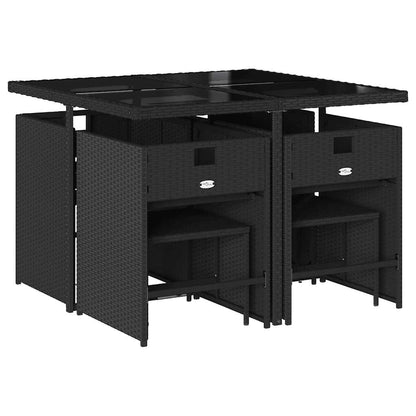 Set da Pranzo da Giardino 9 pz con Cuscini Nero in Polyrattan | homemem39