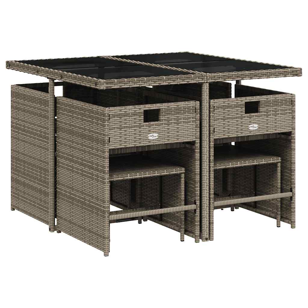 Set da Pranzo da Giardino 9 pz con Cuscini in Polyrattan Grigio | homemem39