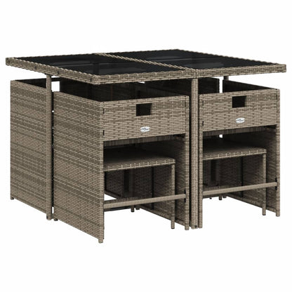 Set da Pranzo da Giardino 9 pz con Cuscini in Polyrattan Grigio - homemem39