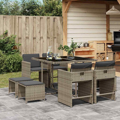 Set da Pranzo da Giardino 9 pz con Cuscini in Polyrattan Grigio | homemem39