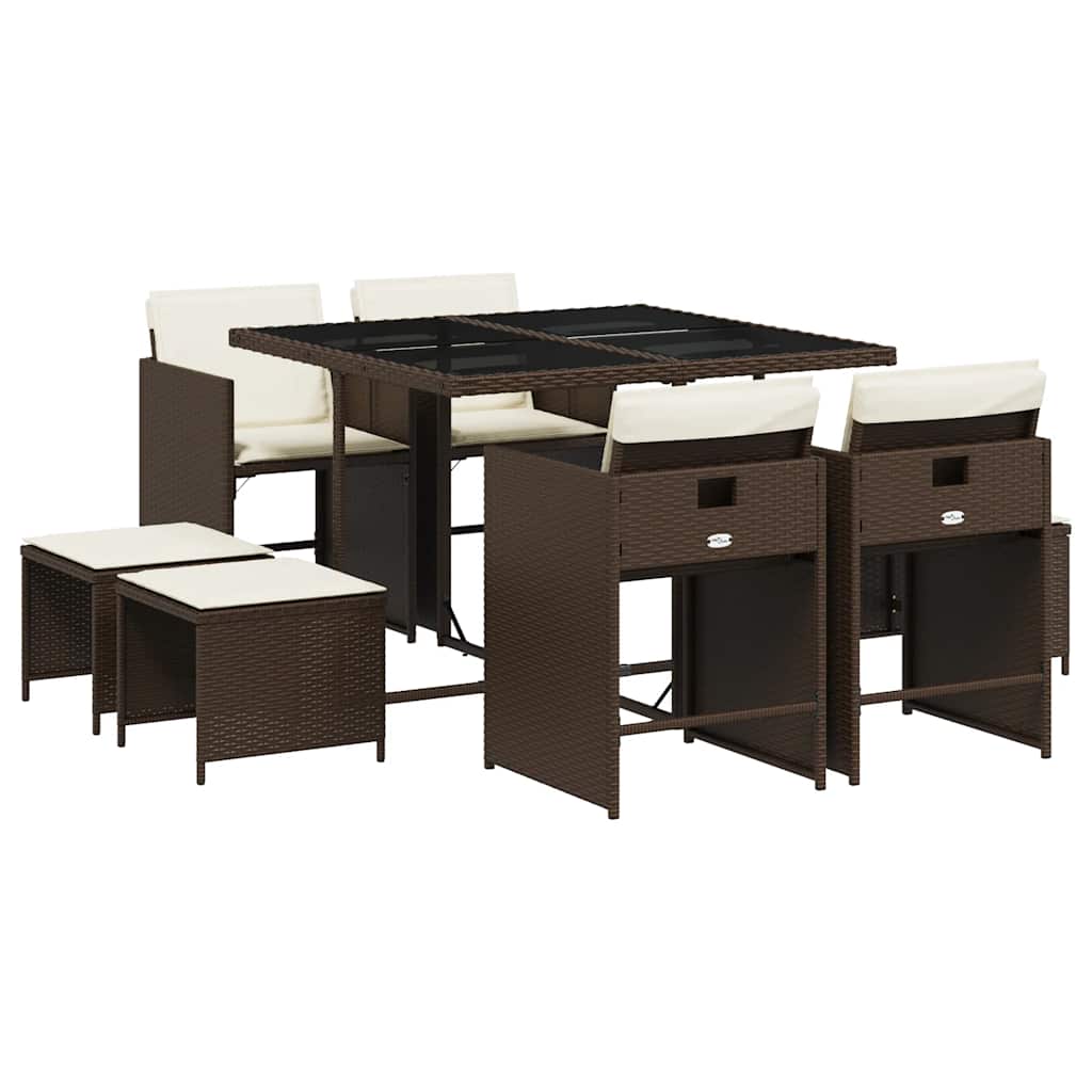 Set da Pranzo da Giardino 9pz con Cuscini Marrone in Polyrattan | homemem39