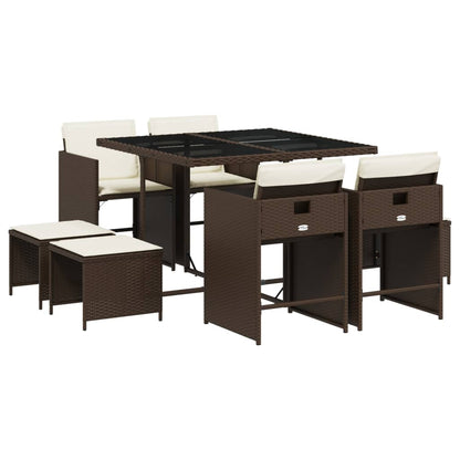 Set da Pranzo da Giardino 9pz con Cuscini Marrone in Polyrattan - homemem39