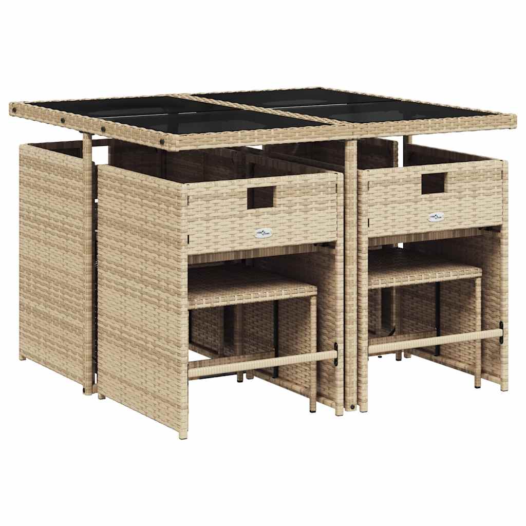 Set da Pranzo da Giardino 9 pz con Cuscini Beige in Polyrattan | homemem39