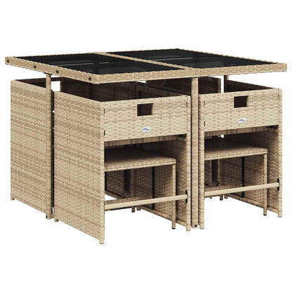 Set da Pranzo da Giardino 9 pz con Cuscini Beige in Polyrattan | homemem39