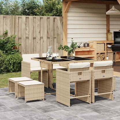 Set da Pranzo da Giardino 9 pz con Cuscini Beige in Polyrattan | homemem39