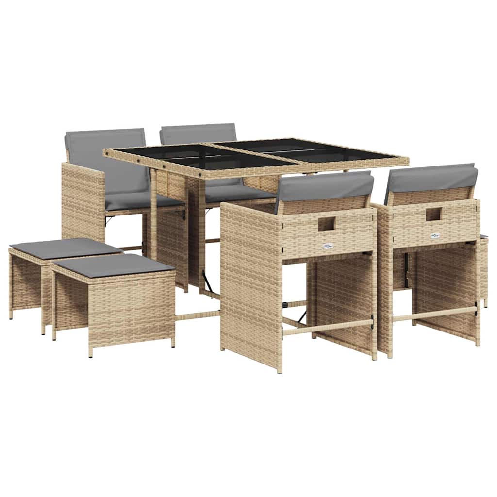 Set Pranzo da Giardino 9 pz con Cuscini Beige Misto Polyrattan | homemem39