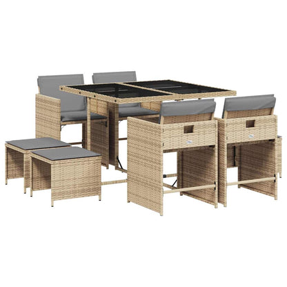 Set Pranzo da Giardino 9 pz con Cuscini Beige Misto Polyrattan | homemem39