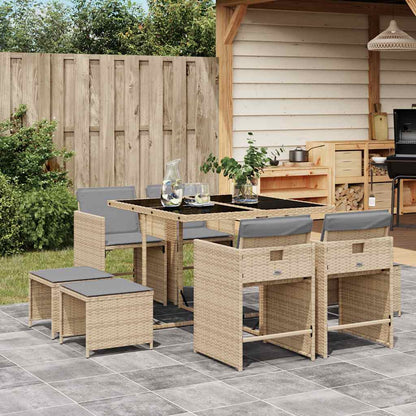 Set Pranzo da Giardino 9 pz con Cuscini Beige Misto Polyrattan | homemem39