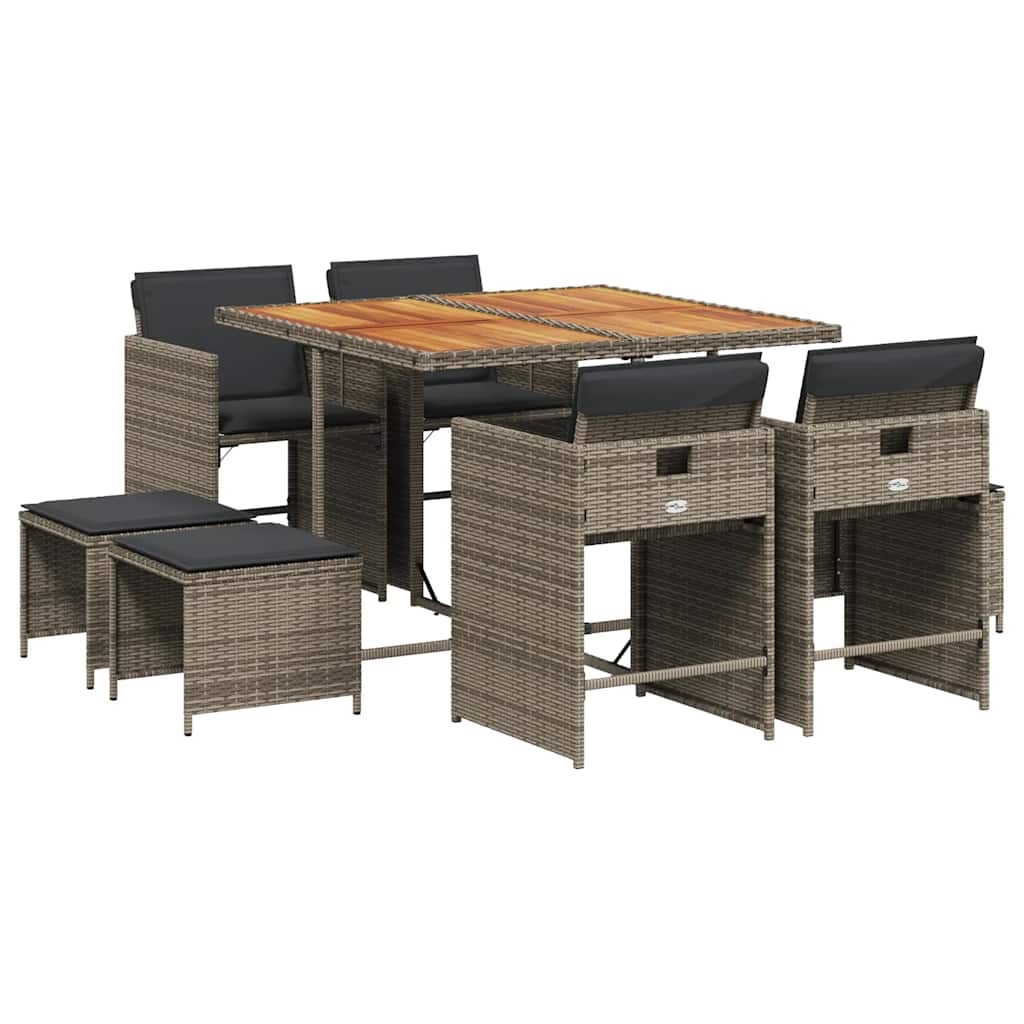 Set da Pranzo da Giardino 9 pz con Cuscini in Polyrattan Grigio | homemem39