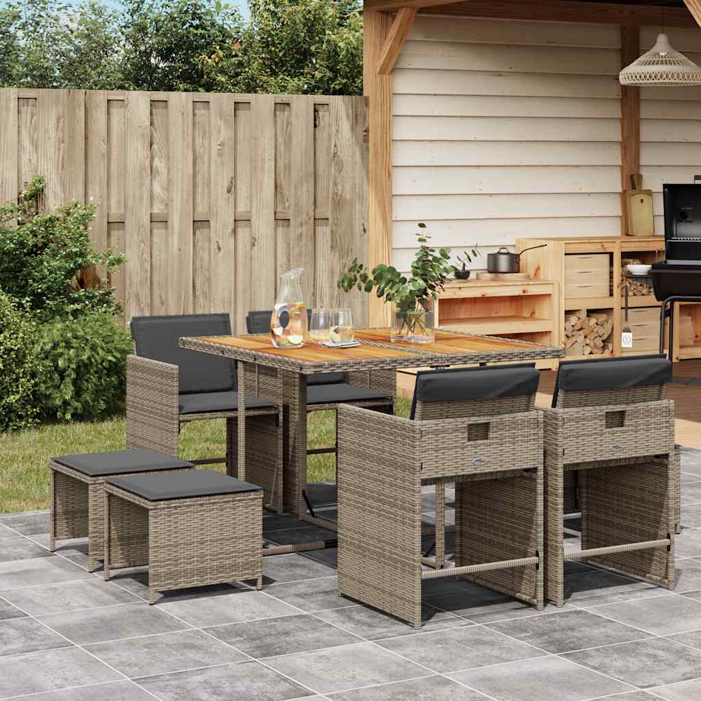Set da Pranzo da Giardino 9 pz con Cuscini in Polyrattan Grigio | homemem39