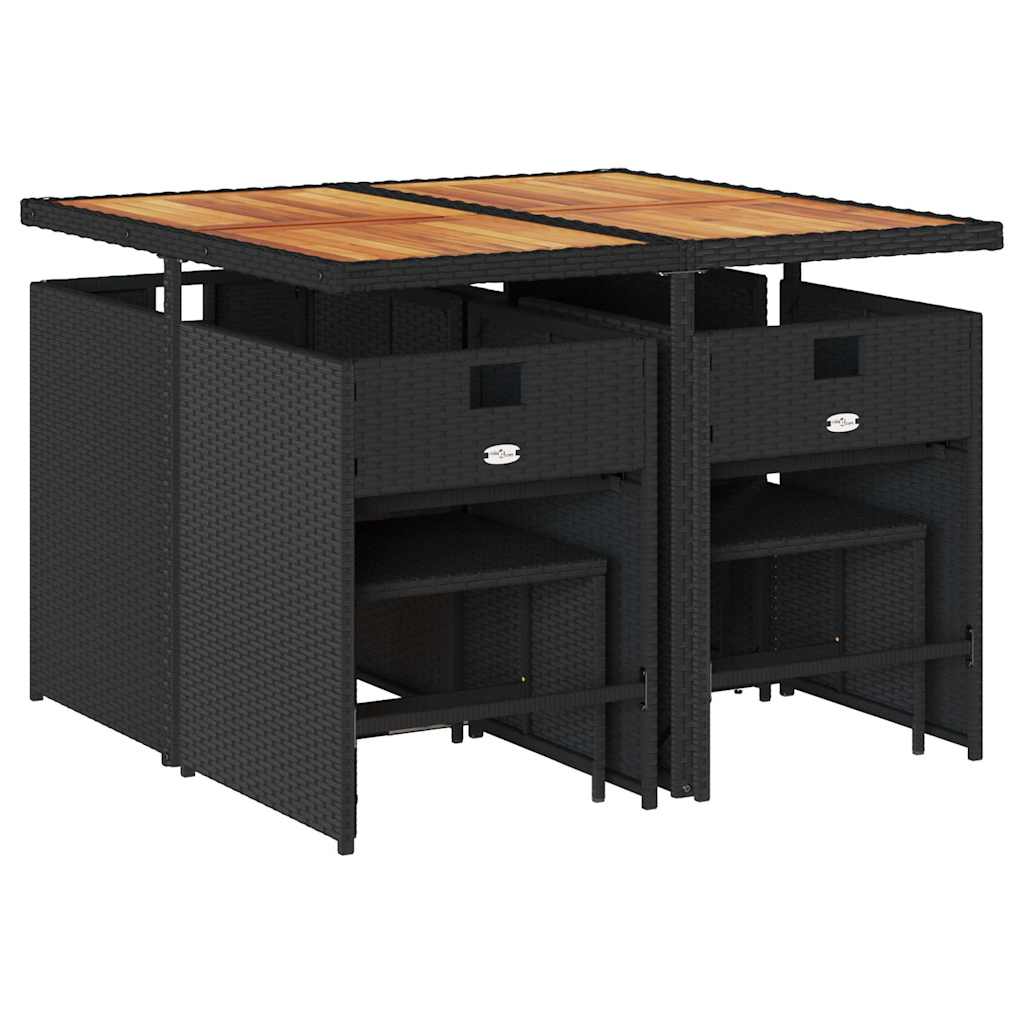 Set da Pranzo da Giardino 9 pz con Cuscini Nero in Polyrattan | homemem39