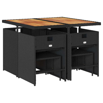 Set da Pranzo da Giardino 9 pz con Cuscini Nero in Polyrattan | homemem39