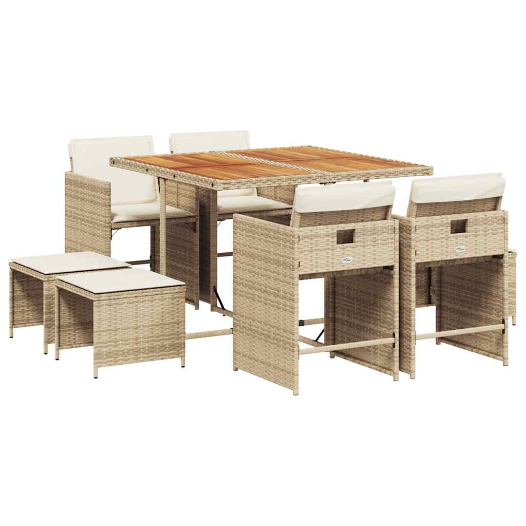 Set da Pranzo da Giardino 9 pz con Cuscini Beige in Polyrattan | homemem39