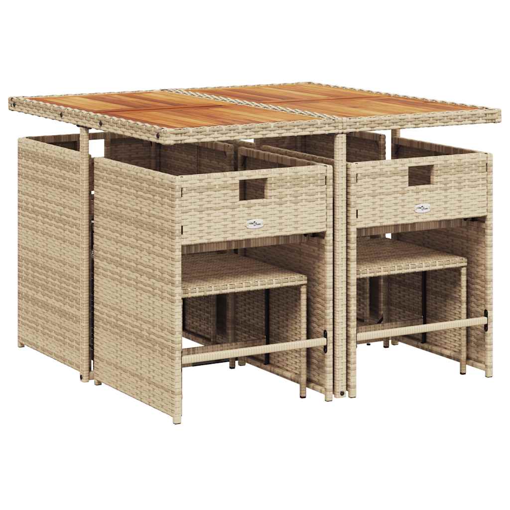 Set da Pranzo da Giardino 9 pz con Cuscini Beige in Polyrattan | homemem39