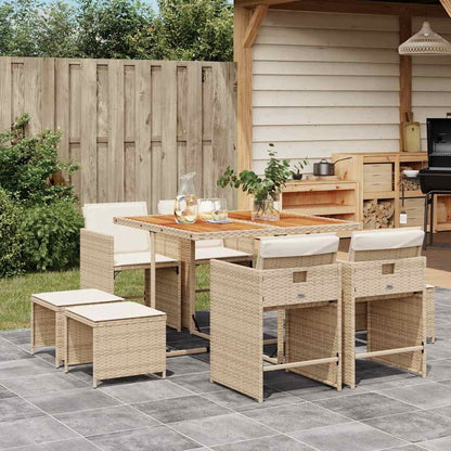 Set da Pranzo da Giardino 9 pz con Cuscini Beige in Polyrattan | homemem39